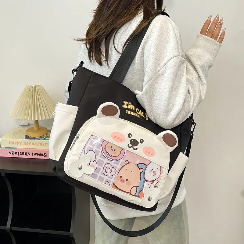 Deli Bear Oxford Shoulder Bag Women's Pink/Purple/Khaki/Saffron/Black-23