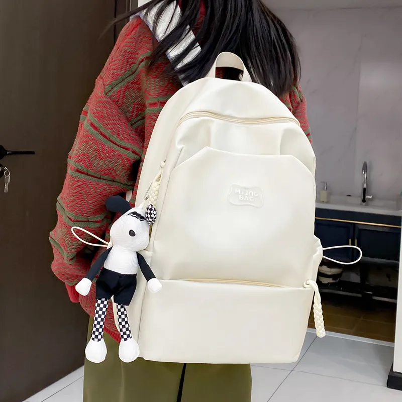 Deli Bear Nylon Backpack Regular Unisex White/Pink Blue/Black Yellow Green-1