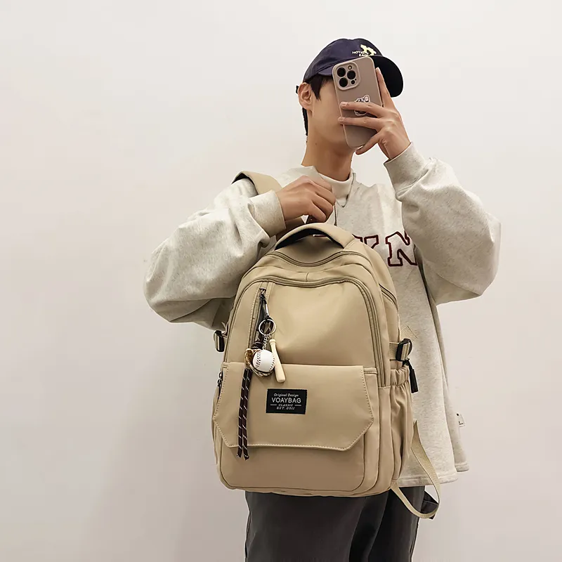 OUZIHUANG Nylon Backpack Unisex Black/White/Red/Khaki/Blue-12