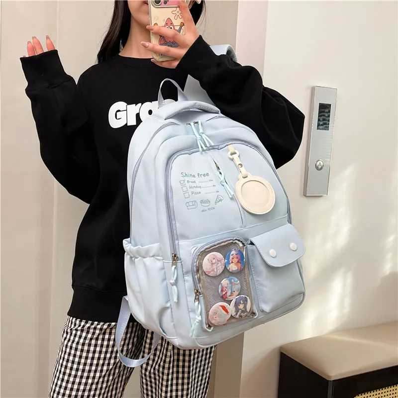 Deli Bear Nylon Backpack Regular Unisex Black/Pink/White/Khaki/Blue-23