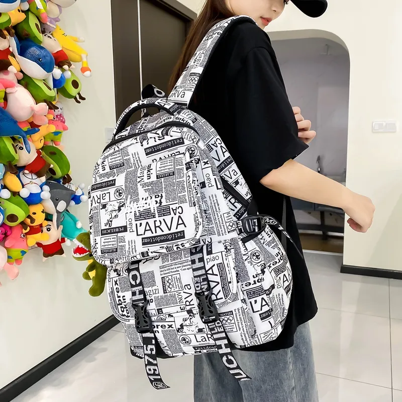 Deli Bear Nylon Fabric Backpack Large Size Unisex Green/Multicolor/White/Black White-2