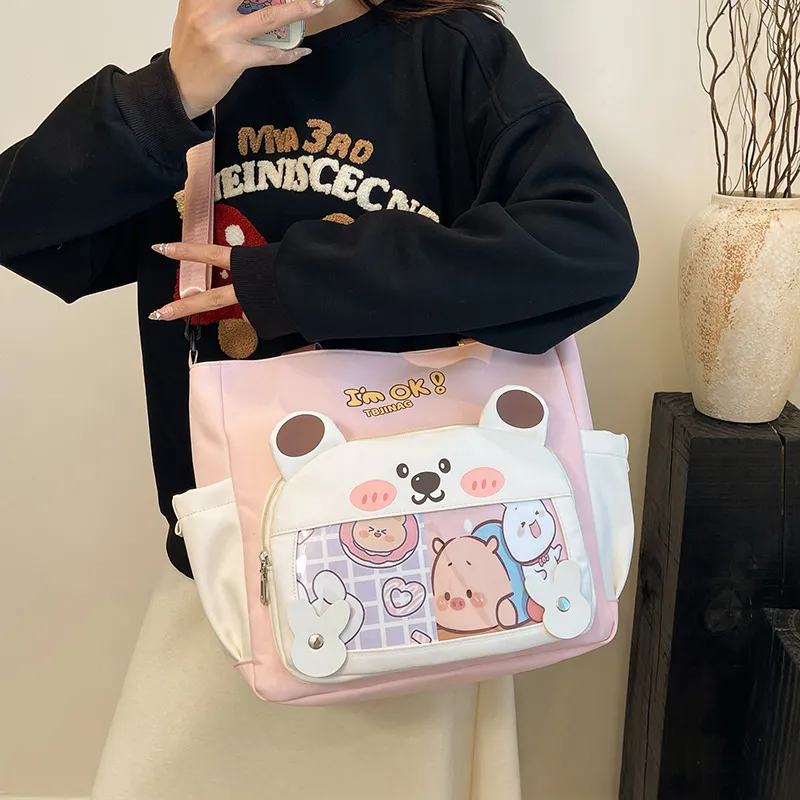 Deli Bear Oxford Shoulder Bag Women's Pink/Purple/Khaki/Saffron/Black-3