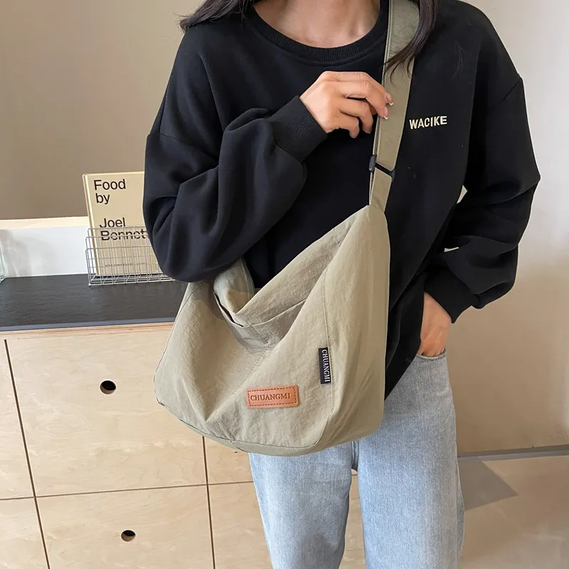 OUZIHUANG Nylon Shoulder Bag Crossbody Bag Regular Unisex Black/Khaki/Green/Ecru/Orange-40