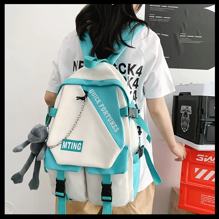 Deli Bear Nylon Fabric Backpack Regular Unisex Cyan/Blue/Gray/Black-2