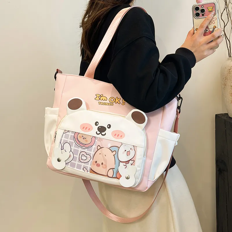 Deli Bear Oxford Shoulder Bag Women's Pink/Purple/Khaki/Saffron/Black-2