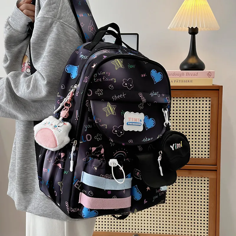 Deli Bear Polyester Backpack Women's Pink/White/Black/Blue-9