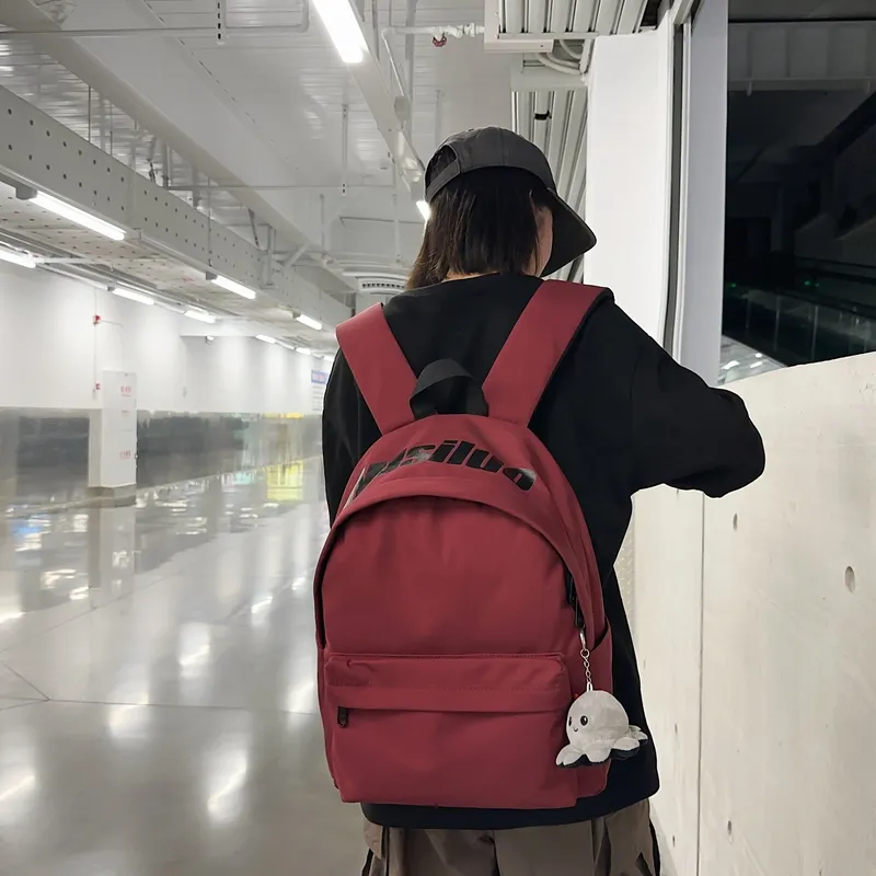Deli Bear Nylon Backpack Unisex Black/White/Light Blue/Red/Yellow Brown-3