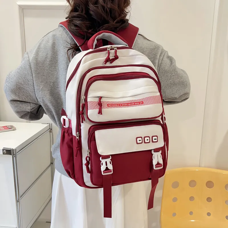 OUZIHUANG Nylon Backpack Women's Purple/Red/Green/Khaki/Black-5