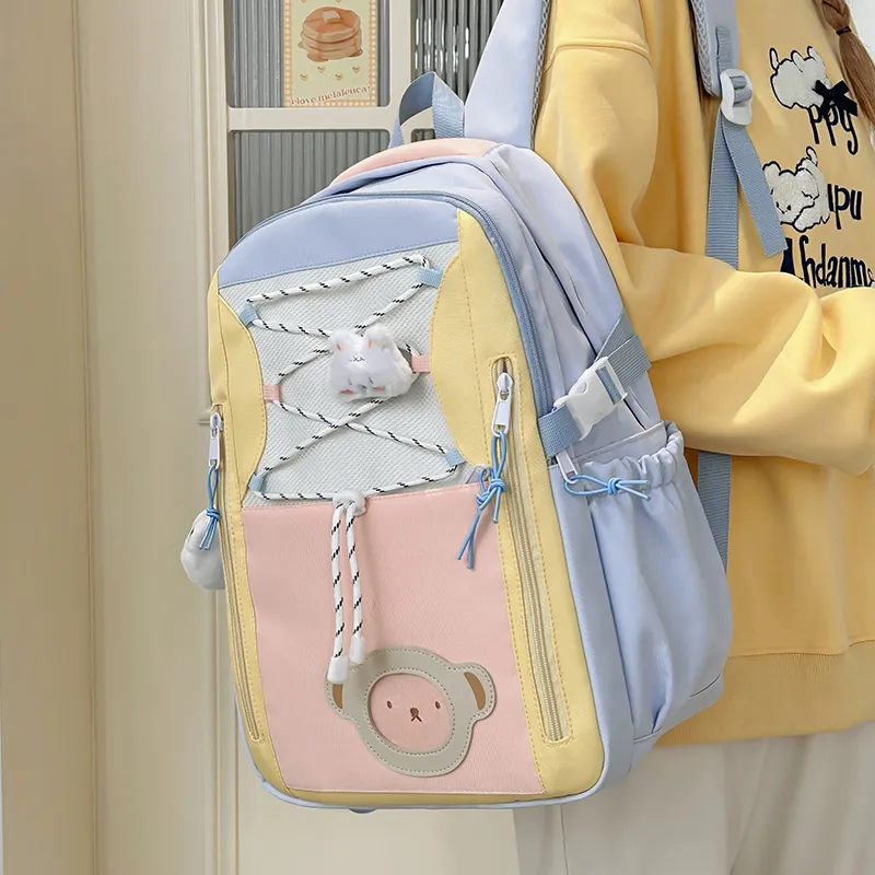 Deli Bear Polyester Backpack Women's Pink/Purple/Blue/Black/Yellow-14
