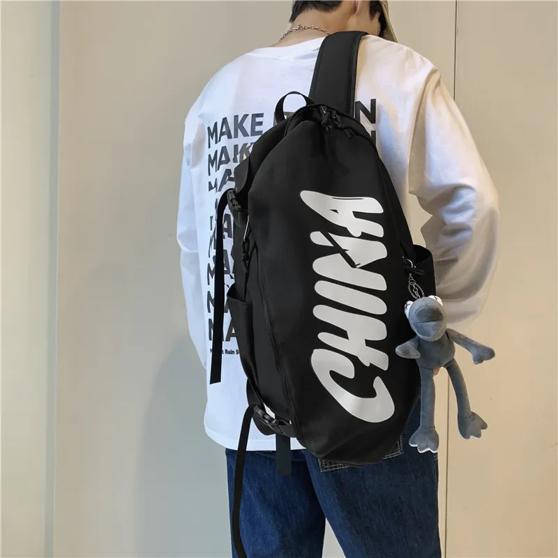 OUZIHUANG Nylon Backpack Unisex Black/White/Pink/Gray-1