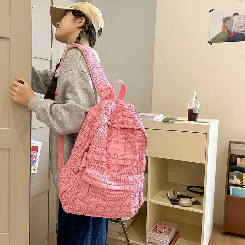 OUZIHUANG Nylon Backpack Women's White/Pink/Coffee/Blue-7
