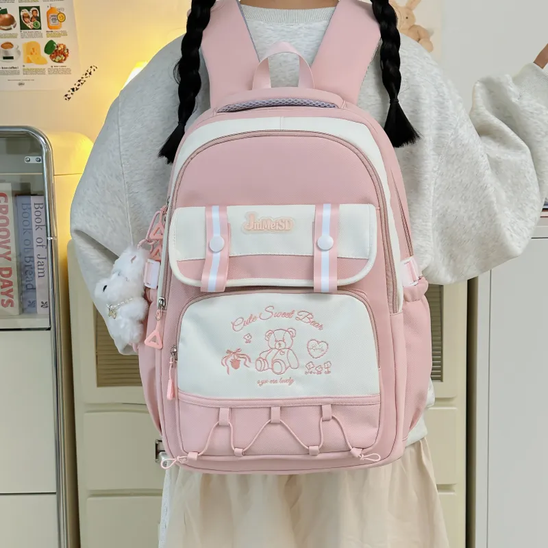 Deli Bear Polyester Backpack Regular Unisex Pink/Yellow/Blue/Black/Red-2