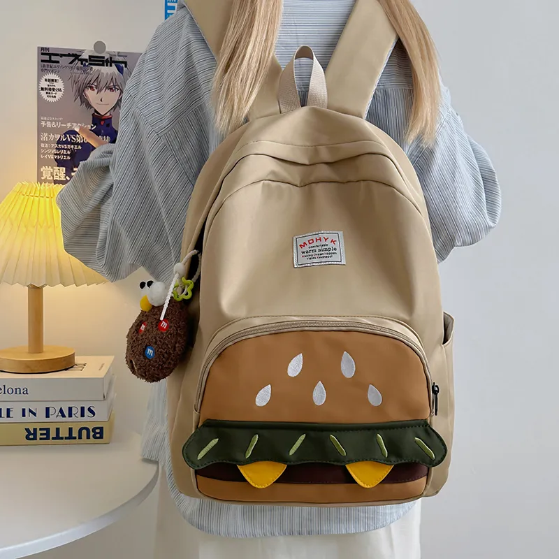 Deli Bear Nylon Backpack Unisex Yellow/White/Brown/Khaki-14