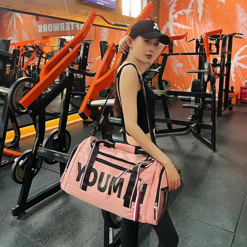 Deli Bear Nylon Gym Bag Unisex Black Khaki/Red/Pink-6