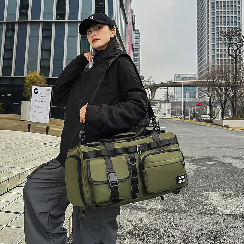 OUZIHUANG Nylon Travel Bag Unisex Black/Gray/Green-13