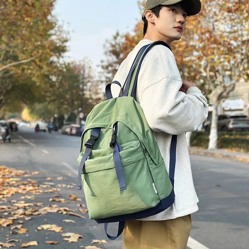 OUZIHUANG Nylon Backpack Unisex Black/White/Green-7