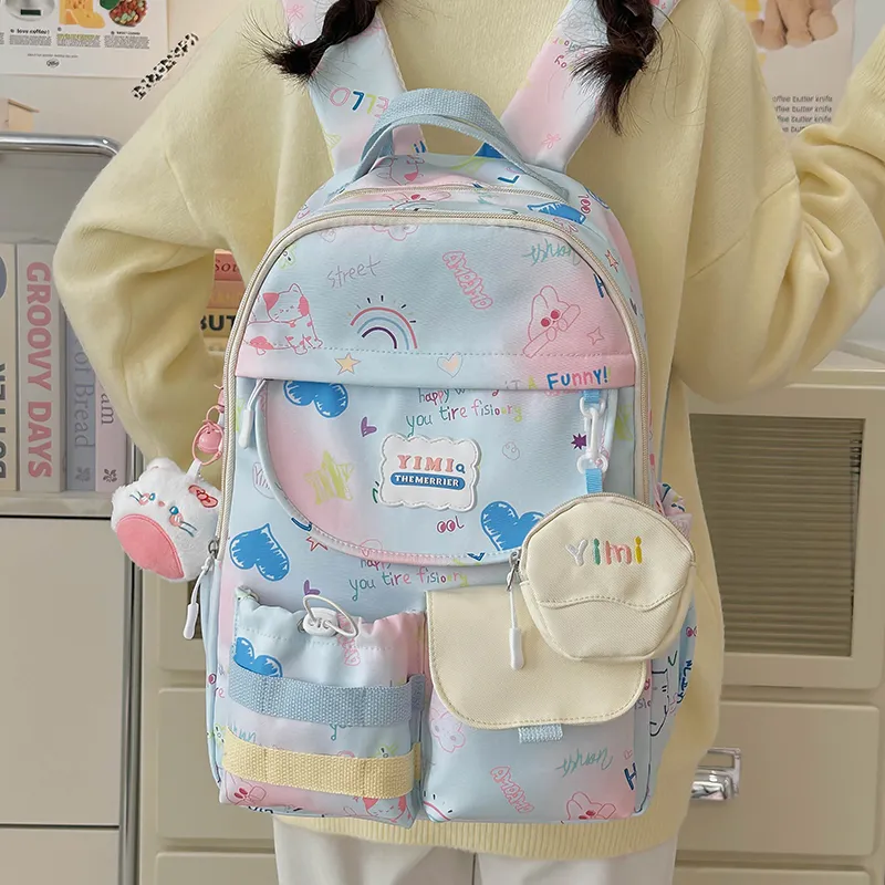 Deli Bear Polyester Backpack Women's Pink/White/Black/Blue-16