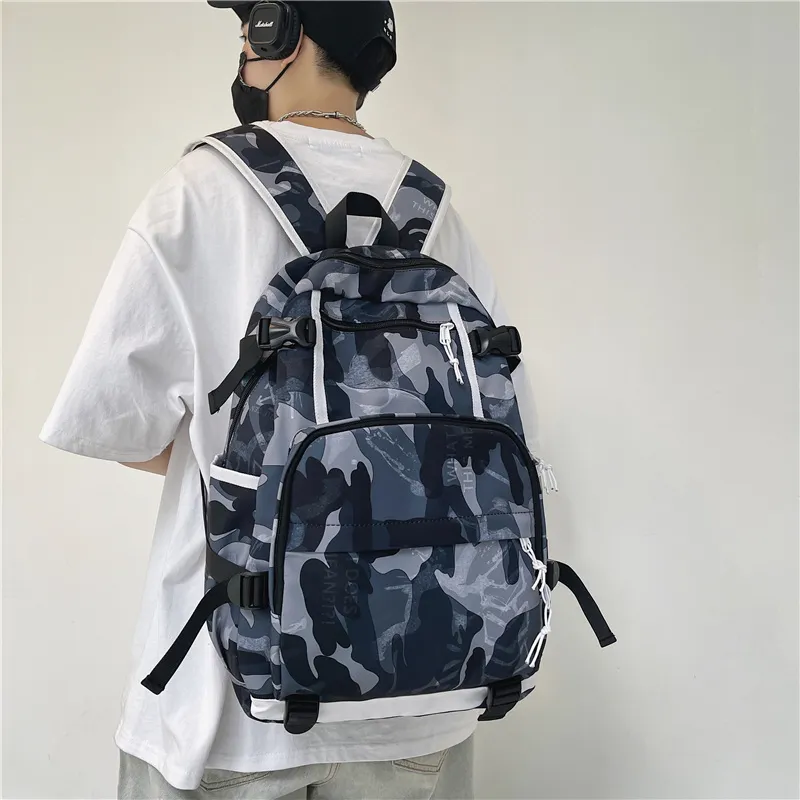 Deli Bear Nylon Backpack Backpack Travel Backpack Regular Unisex Washed White/Letter Black/Camouflage Black/Shoes White-10