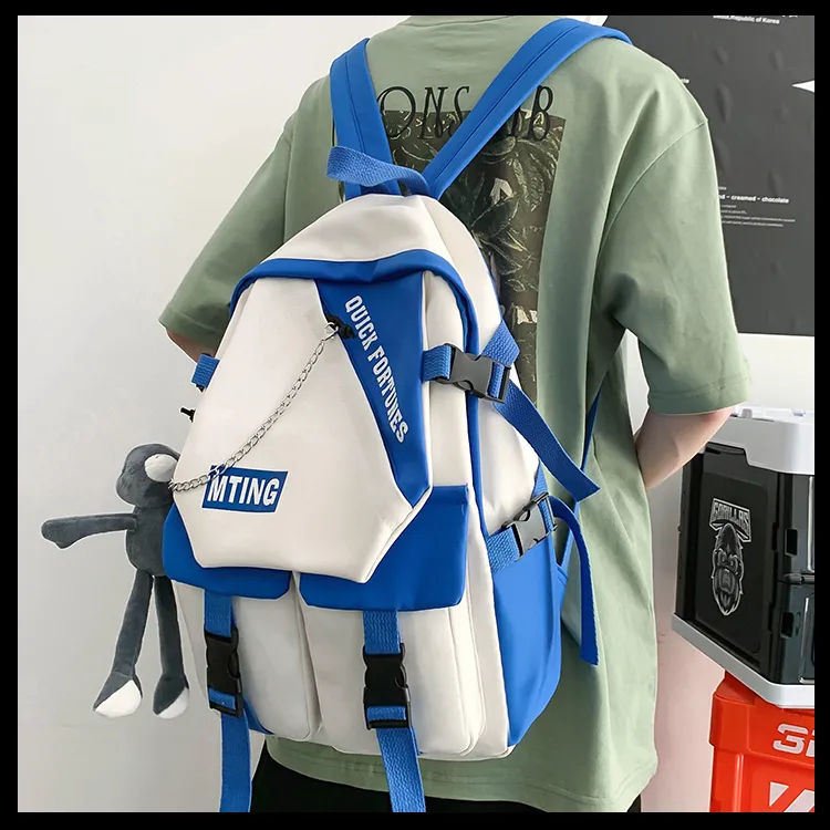Deli Bear Nylon Fabric Backpack Regular Unisex Cyan/Blue/Gray/Black-7