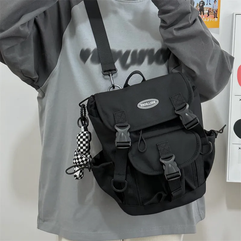 Deli Bear Nylon Backpack Crossbody Bag Regular Unisex Gray/White/Black-18