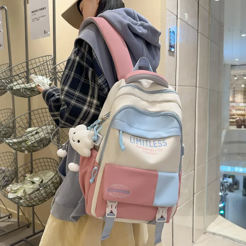 Deli Bear Nylon Backpack Unisex Black/Red & Blue/Pink & Blue/Blue & Red/Gray & Khaki-7