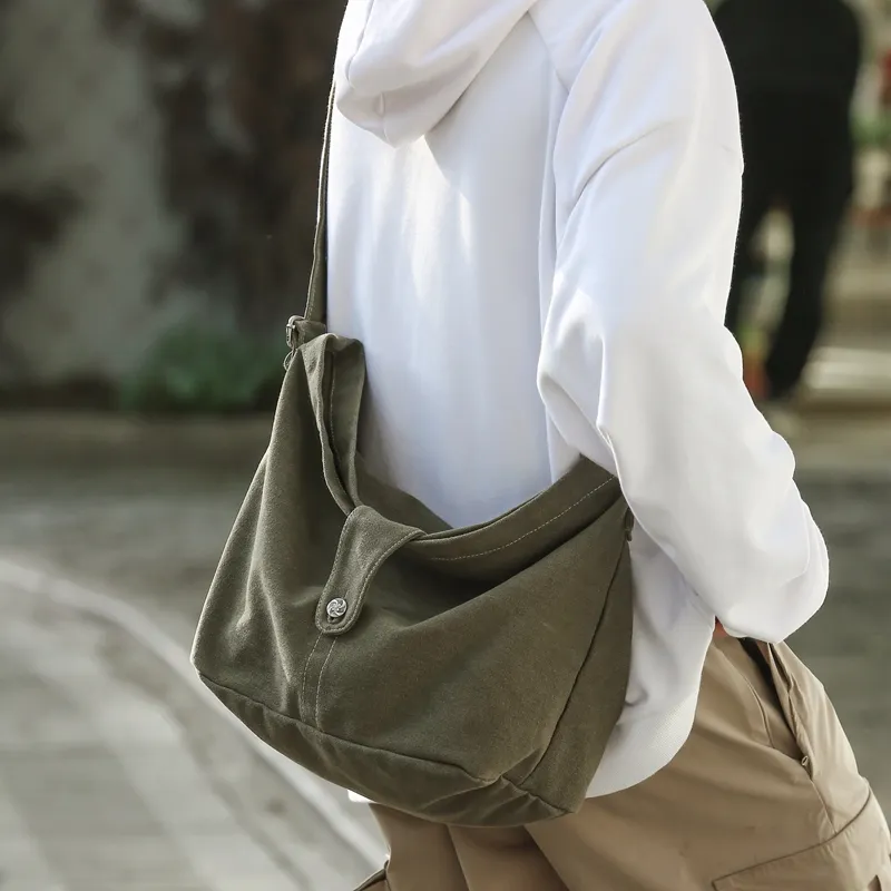 Deli Bear Canvas Canvas Bag Solid Color Crossbody Bag Shoulder Bag Regular Unisex Black/Green Brown Gray-7