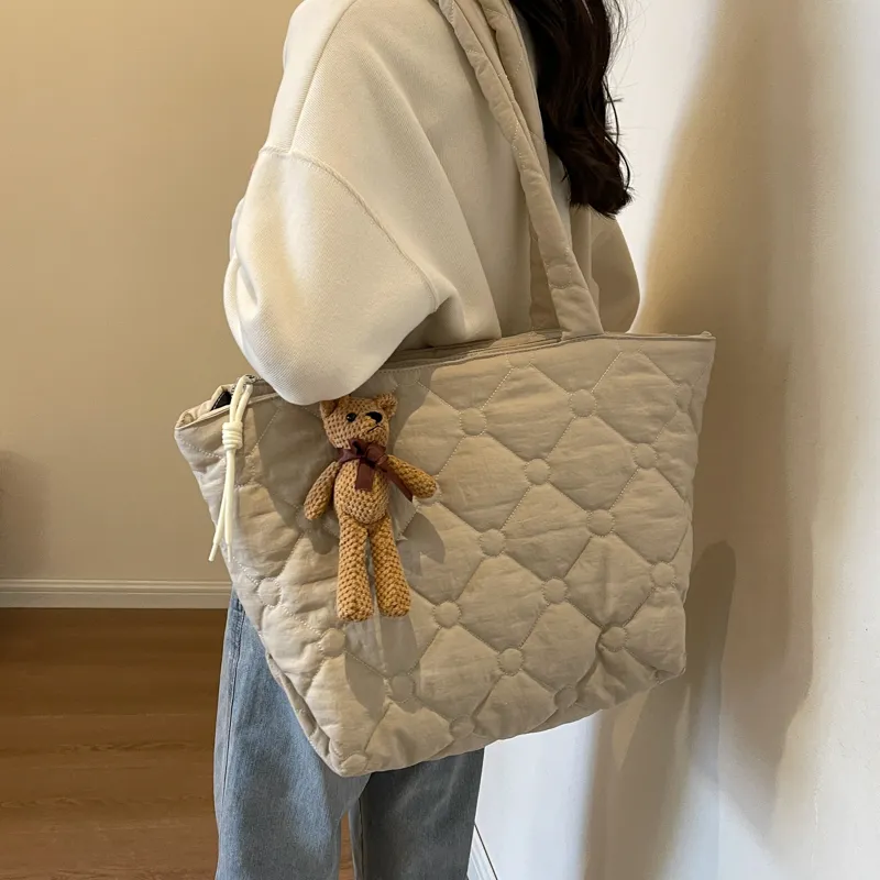 OUZIHUANG Canvas Tote Bag, Shopping Bag, Shoulder Bag Women's Coffee/Khaki/Ecru/Black-16