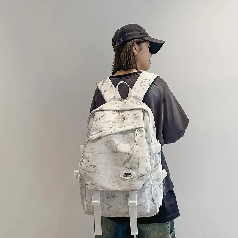 OUZIHUANG Nylon Backpack Regular Unisex Black/White/Green/Red-6