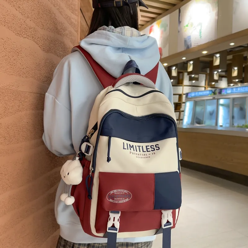 Deli Bear Nylon Backpack Unisex Black/Red & Blue/Pink & Blue/Blue & Red/Gray & Khaki-4