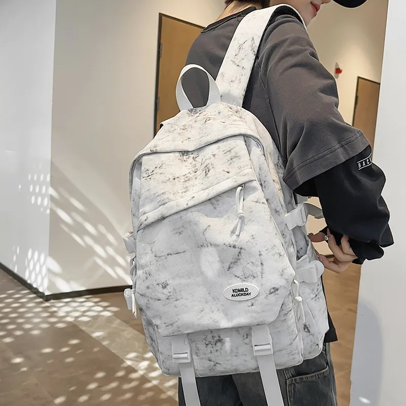 OUZIHUANG Nylon Backpack Regular Unisex Black/White/Green/Red-9