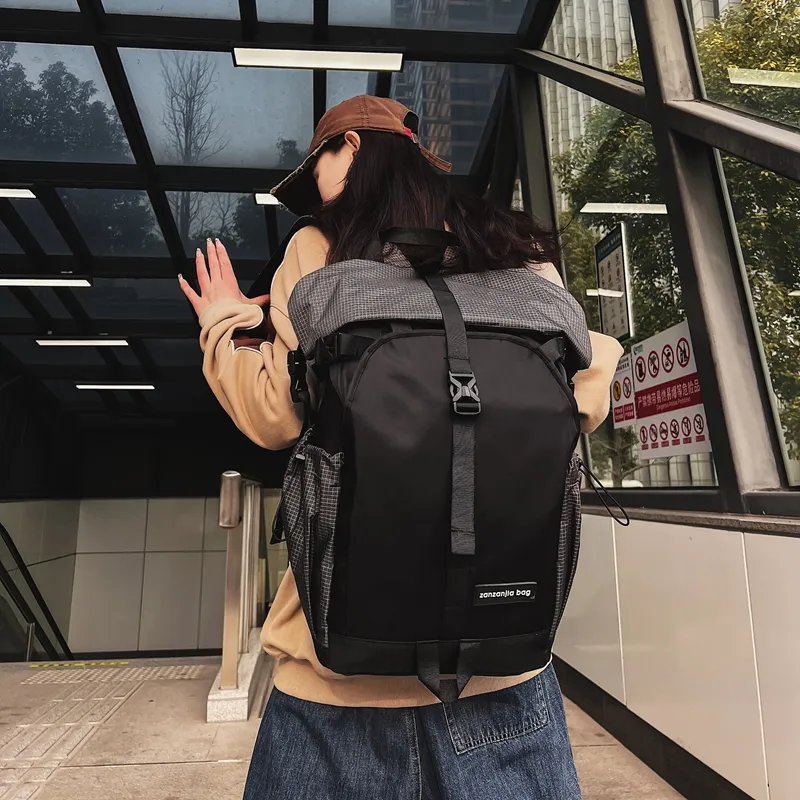 Deli Bear Nylon With Mesh Backpacks Backpack Regular Unisex Black/Black & Gray-4