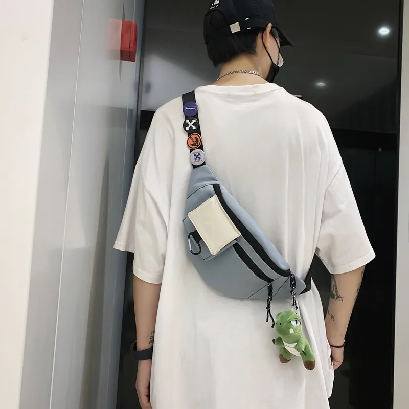 OUZIHUANG Nylon Sling Bag Regular Unisex Black/Blue/White-4