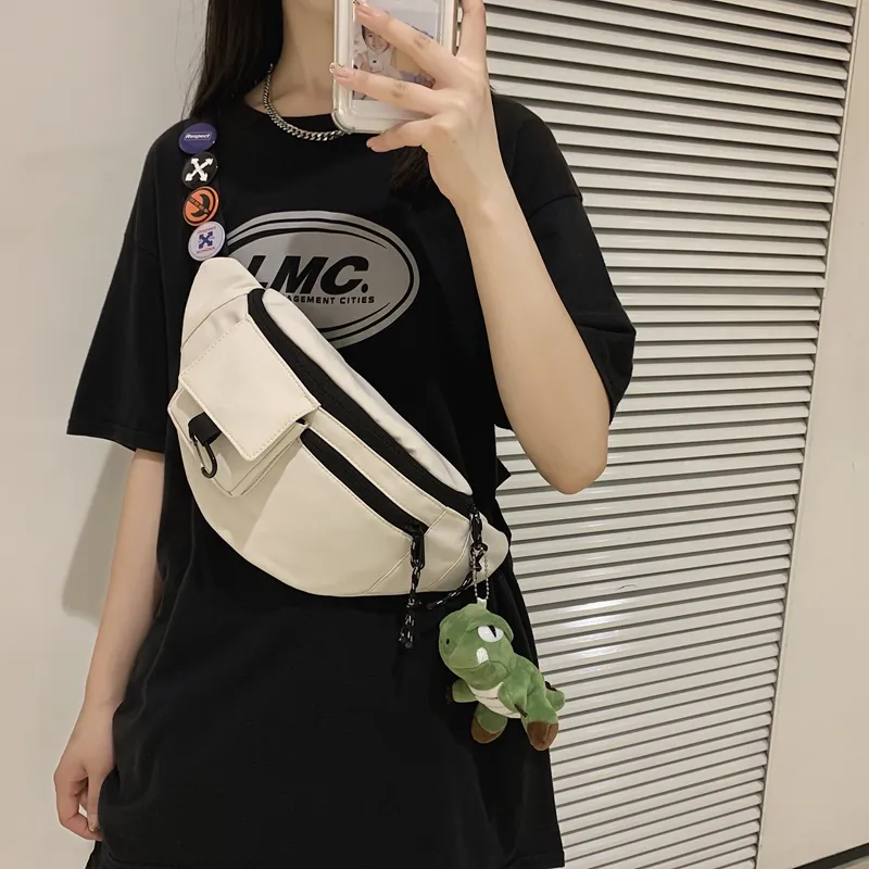 OUZIHUANG Nylon Sling Bag Regular Unisex Black/Blue/White-11