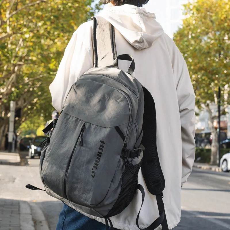 OUZIHUANG Nylon Backpack Regular Unisex Black/Ecru/Gray/Khaki-14