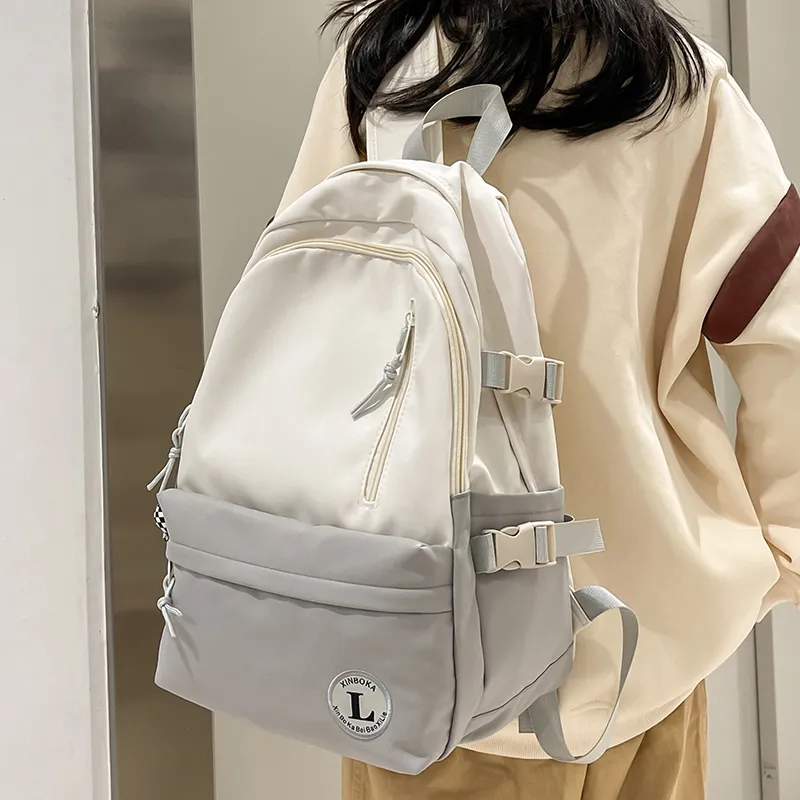 Deli Bear Nylon Backpack Large Size Unisex Gray/Black/Violet/Green-3