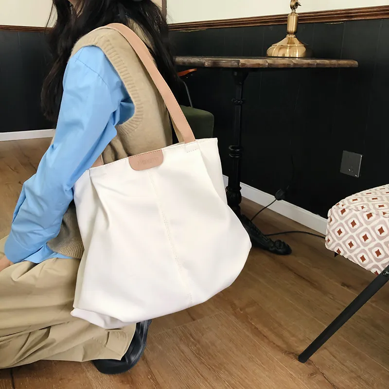 Deli Bear Nylon Tote Bag, Shopping Bag, Handbag, Shoulder Bag Women's Khaki/White/Black-9