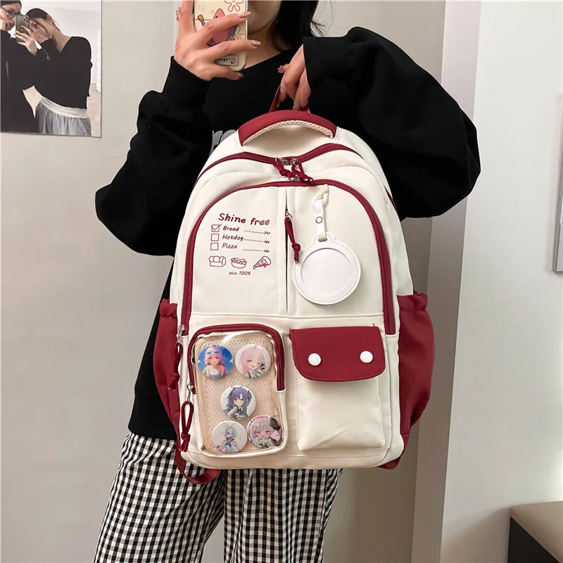 Deli Bear Nylon Backpack Regular Unisex Black/Pink/White/Khaki/Blue-12