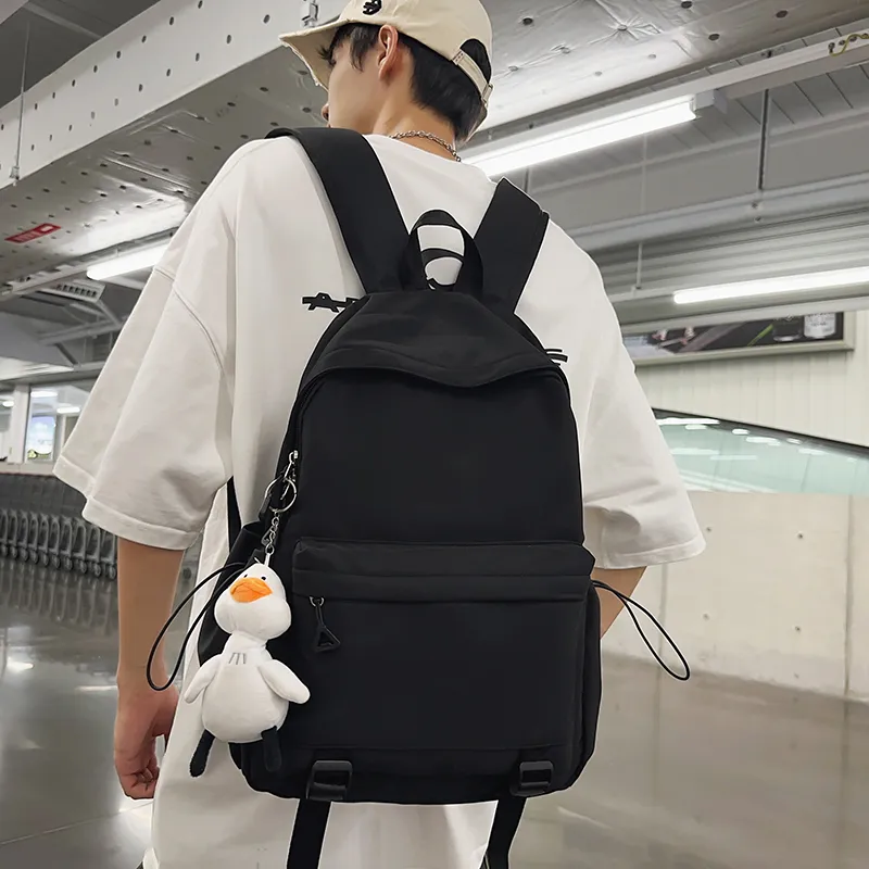 OUZIHUANG Nylon Backpack Unisex Black/White/Yellow/Gray-3