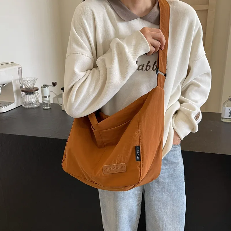 OUZIHUANG Nylon Shoulder Bag Crossbody Bag Regular Unisex Black/Khaki/Green/Ecru/Orange-1