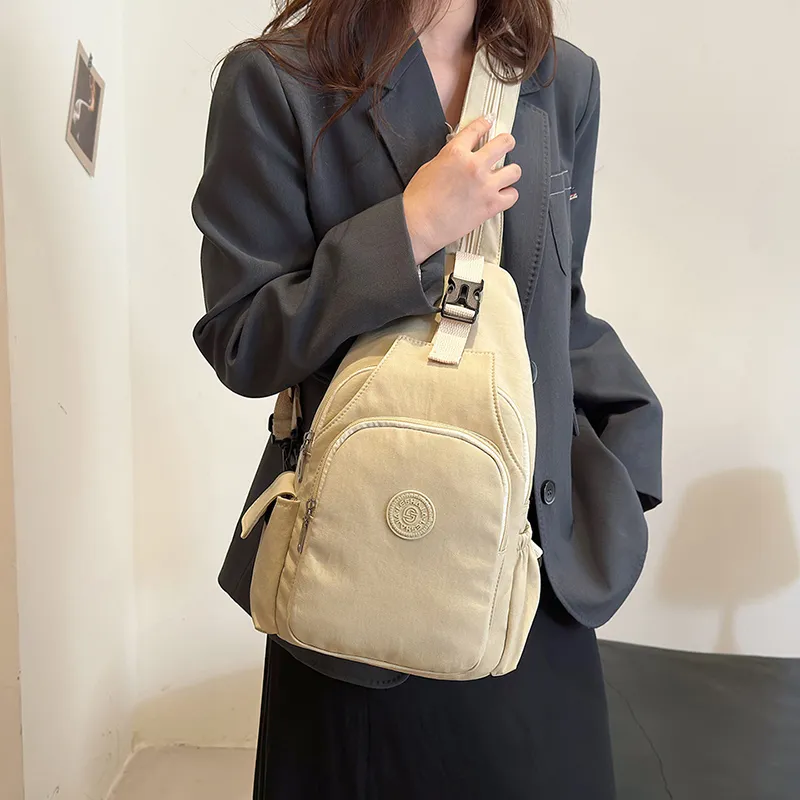 OUZIHUANG Nylon Fabric Crossbody Double Shoulder Sling Bag Unisex Black/Mandarin/Ecru-21