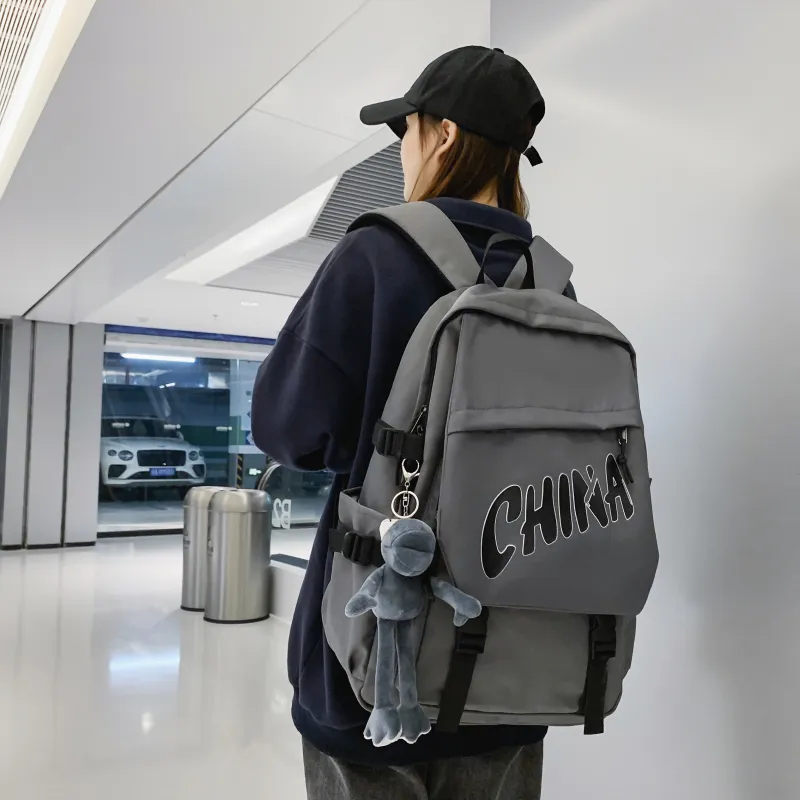 OUZIHUANG Nylon Backpack Unisex Black/Blue/Gray/Red/White-11