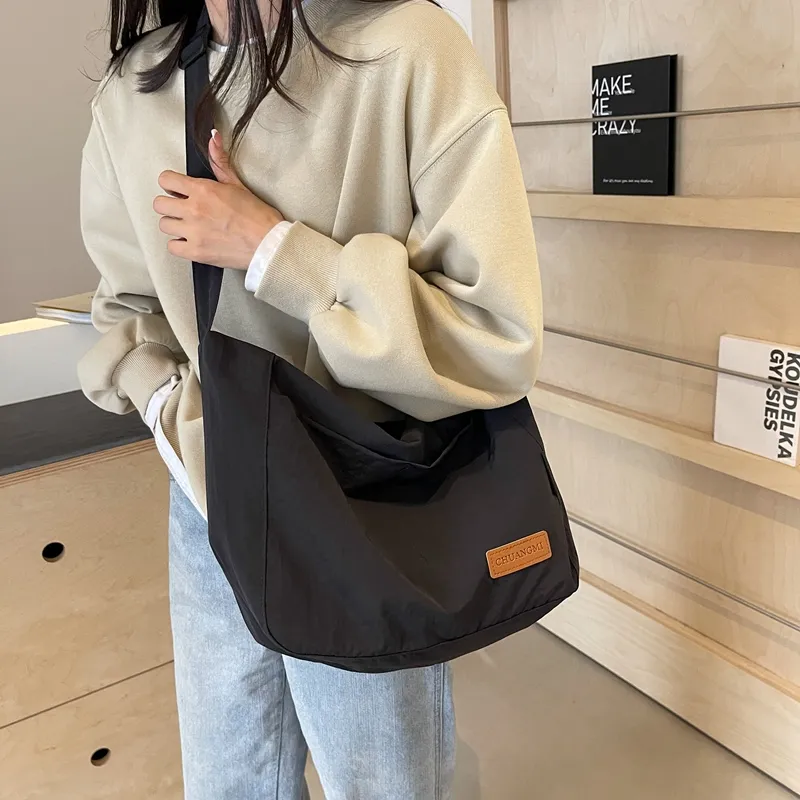 OUZIHUANG Nylon Shoulder Bag Crossbody Bag Regular Unisex Black/Khaki/Green/Ecru/Orange-15