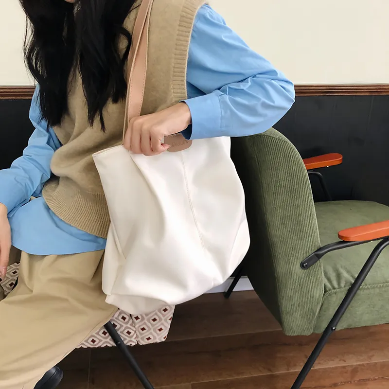 Deli Bear Nylon Tote Bag, Shopping Bag, Handbag, Shoulder Bag Women's Khaki/White/Black-6
