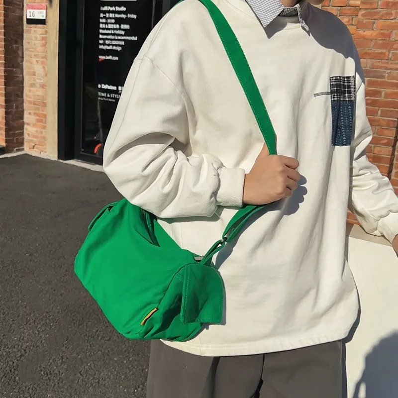 Deli Bear Canvas Class Bag Crossbody Bag Shoulder Bag Regular Unisex Green/Ecru/Orange/Black-3