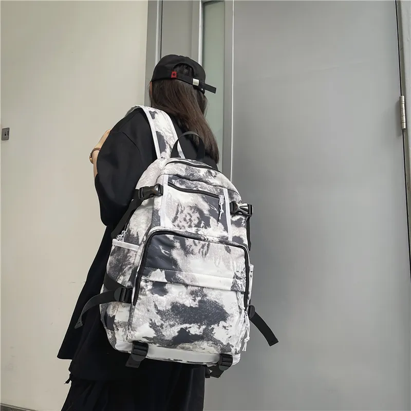 Deli Bear Nylon Backpack Backpack Travel Backpack Regular Unisex Washed White/Letter Black/Camouflage Black/Shoes White-2