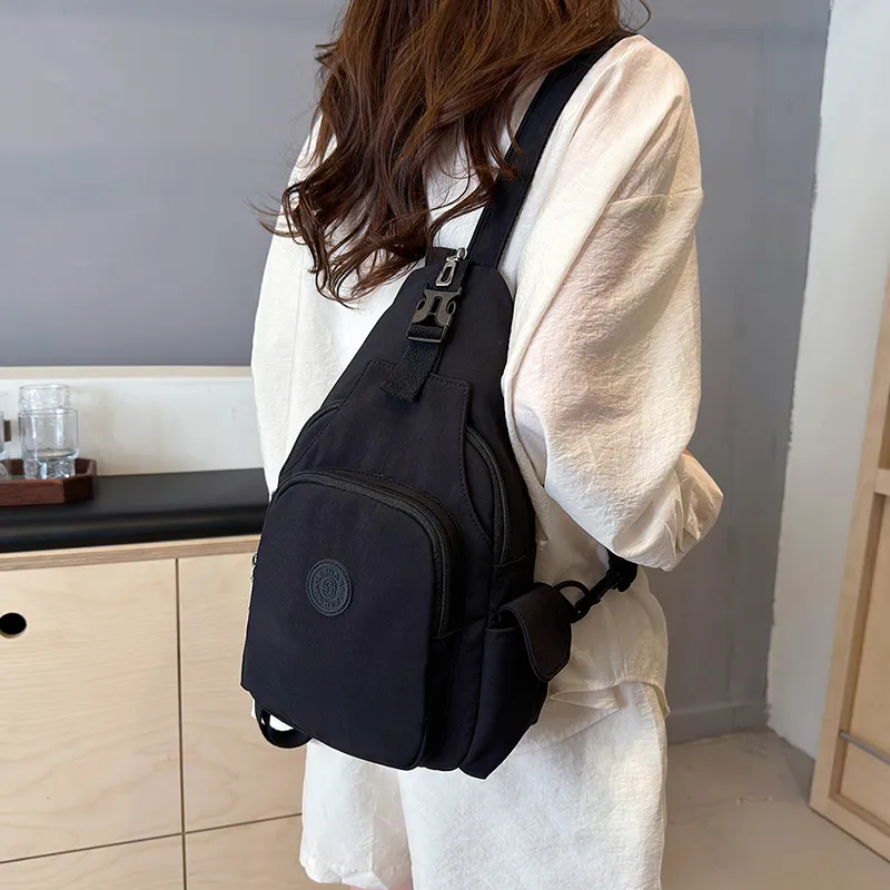 OUZIHUANG Nylon Fabric Crossbody Double Shoulder Sling Bag Unisex Black/Mandarin/Ecru-11