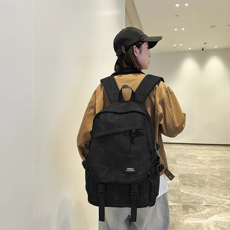 OUZIHUANG Nylon Backpack Regular Unisex Black/White/Green/Red-1