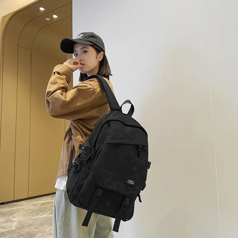 OUZIHUANG Nylon Backpack Regular Unisex Black/White/Green/Red-3