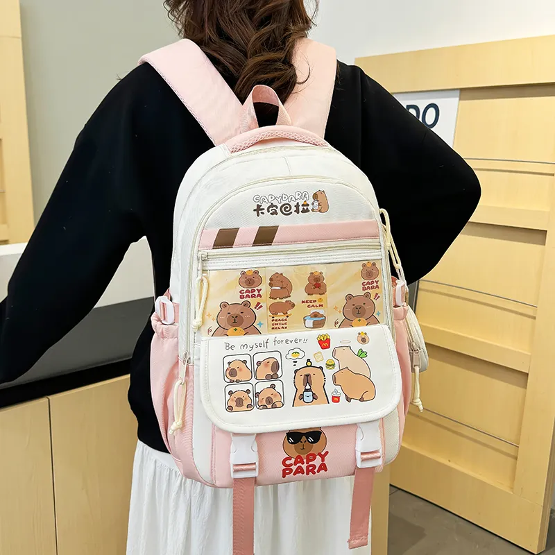 Deli Bear Nylon Fabric Backpack Regular Unisex Pink/Purple/Brown/Black/Blue-2