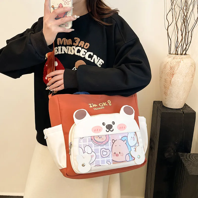 Deli Bear Oxford Shoulder Bag Women's Pink/Purple/Khaki/Saffron/Black-19